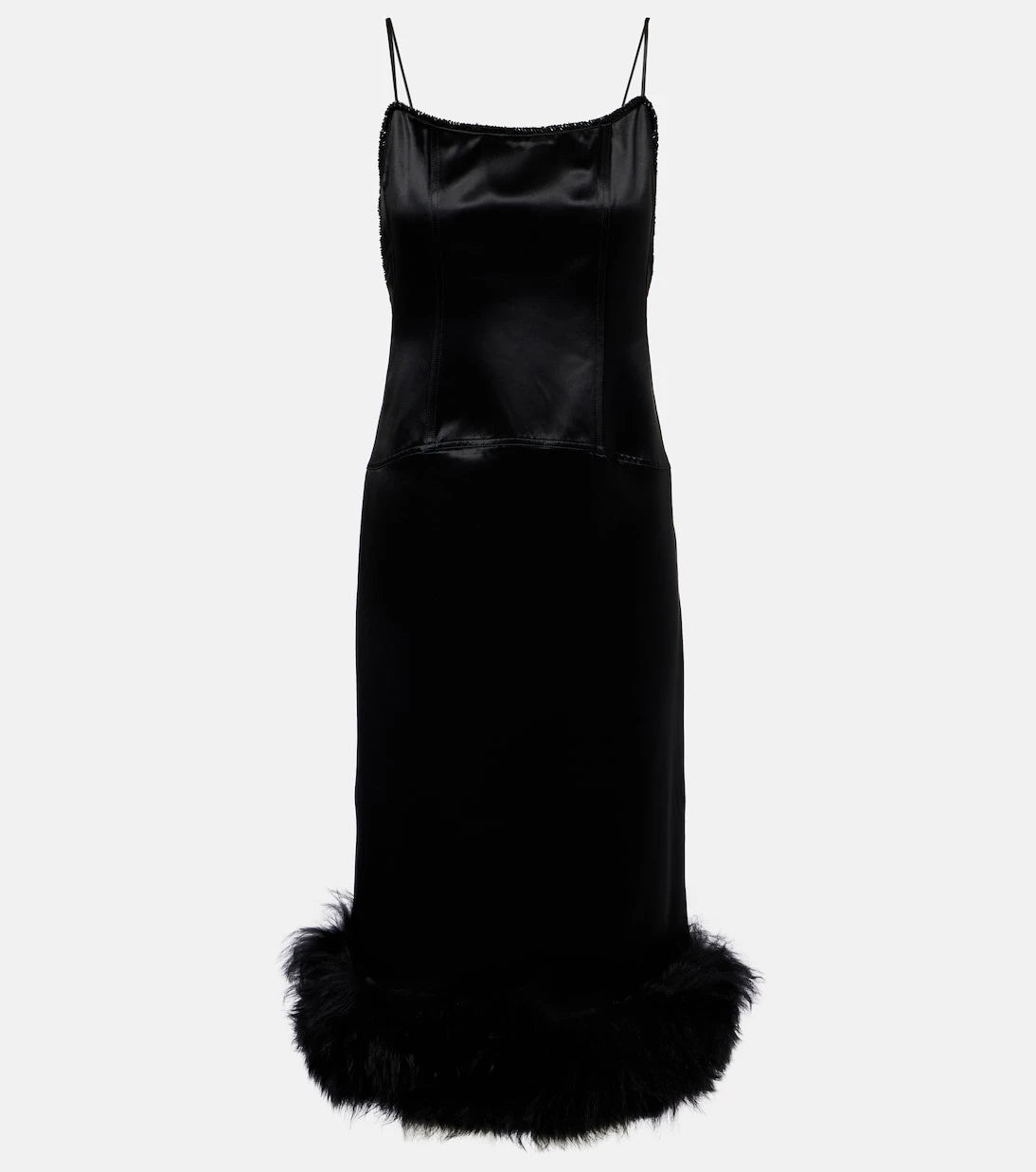 Jacques Wei - Shearling-trimmed satin slip dress