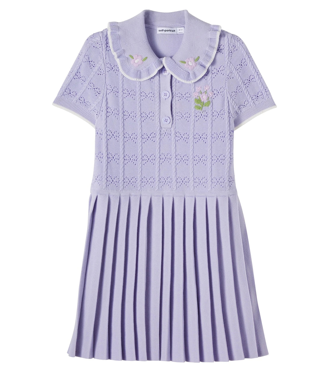 Self-Portrait Kids - Pleated pointelle dress