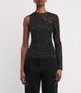 Self-Portrait Black Rhinestone-Lace One-Shoulder Top
