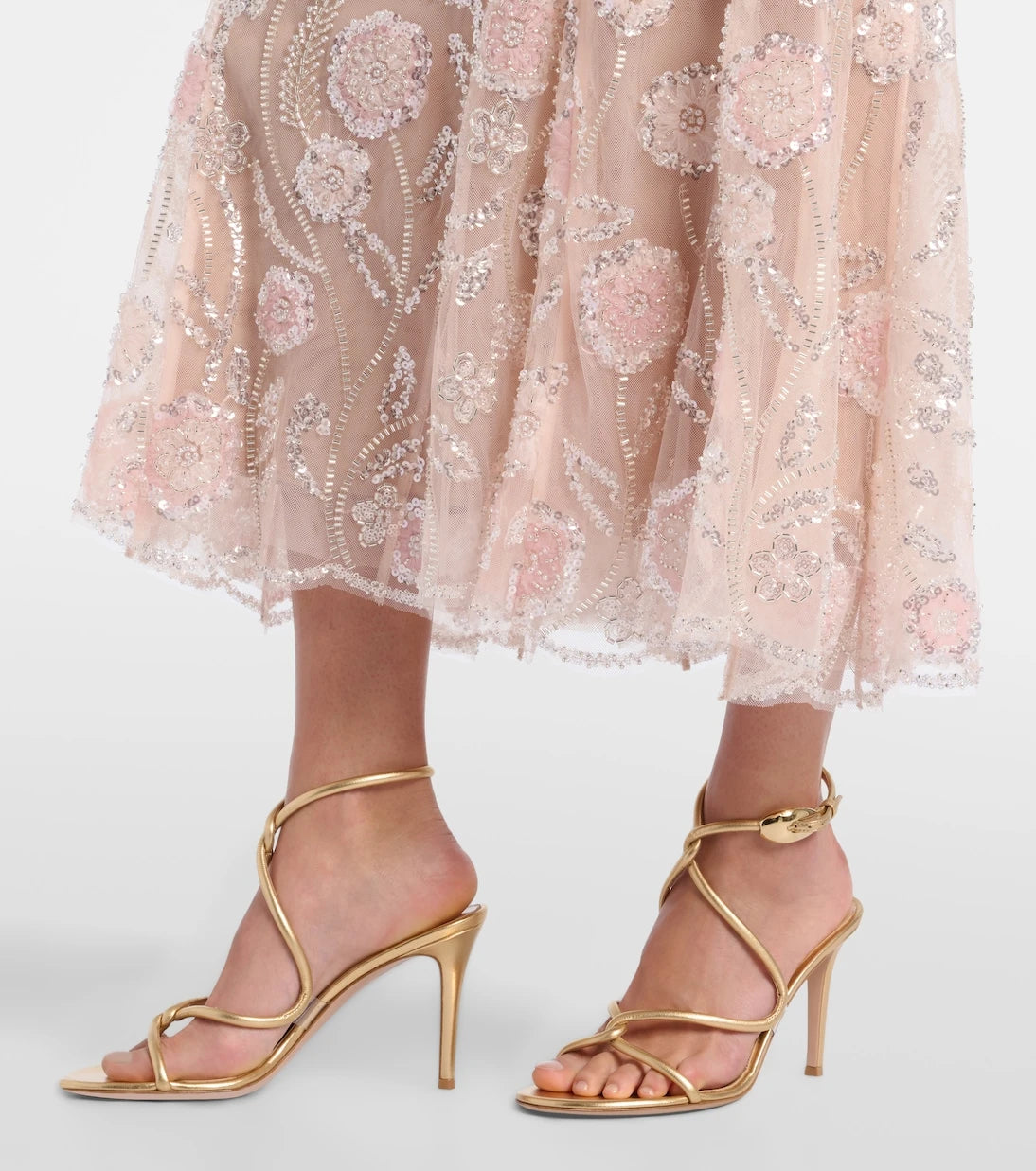 Self-Portrait - Floral sequined mesh midi dress