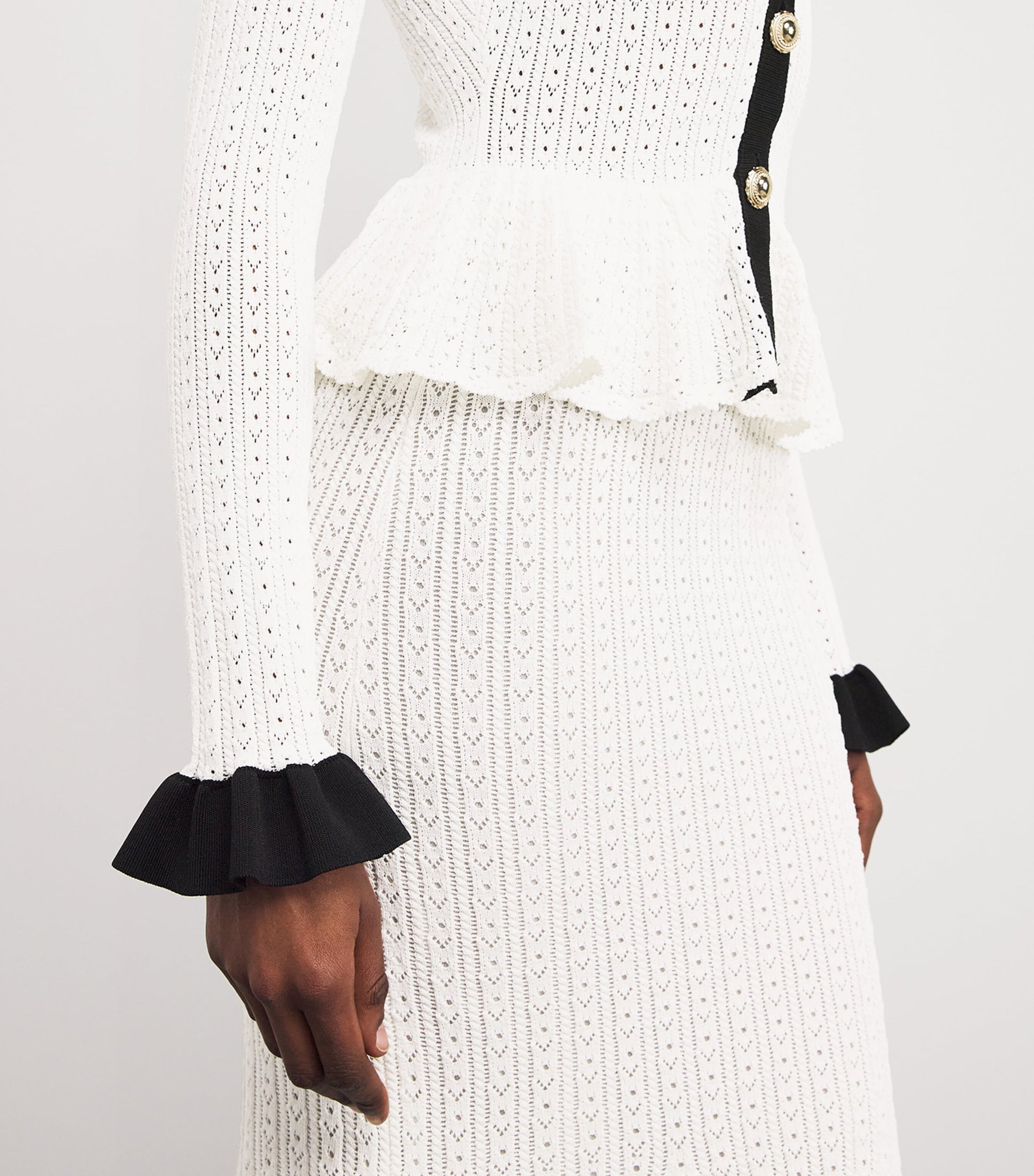 Self-Portrait White Pointelle Peplum Midi Dress