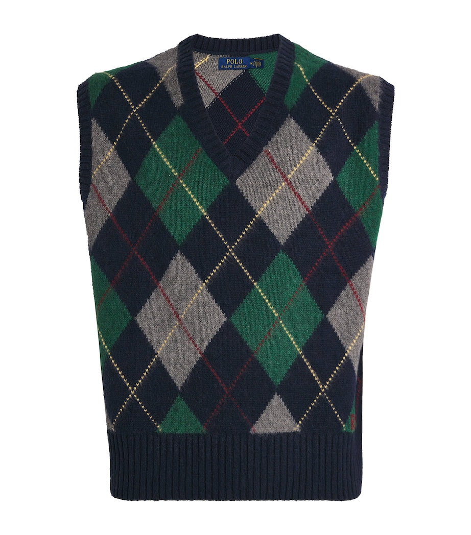 Polo Ralph Lauren Navy Wool-Cotton Big Fit Argyle Sweater Vest