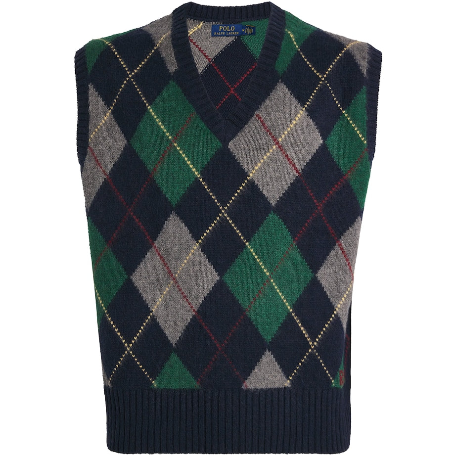 Polo Ralph Lauren Navy Wool-Cotton Big Fit Argyle Sweater Vest