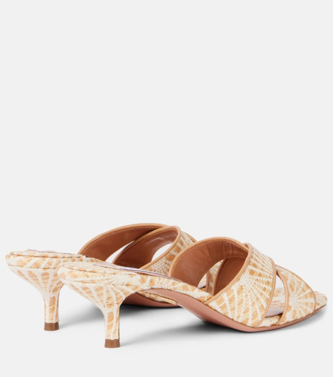Aquazzura - Divine 50 leather-trimmed raffia mules