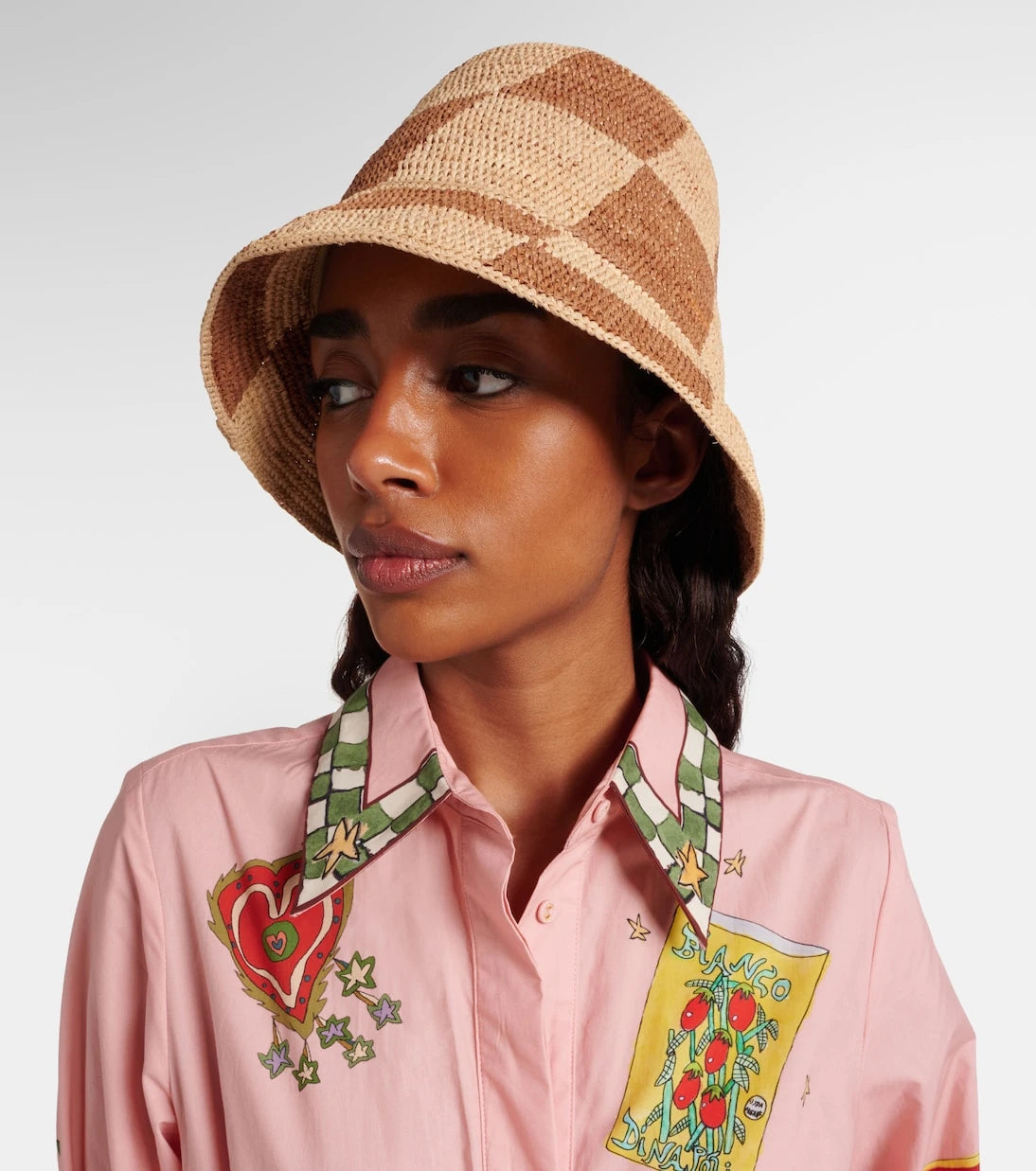 Alémais - Checked raffia bucket hat