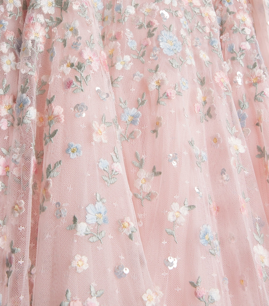 Needle & Thread Pink Embroidered Floral Dahlia Cape Dress (3-12 Years)