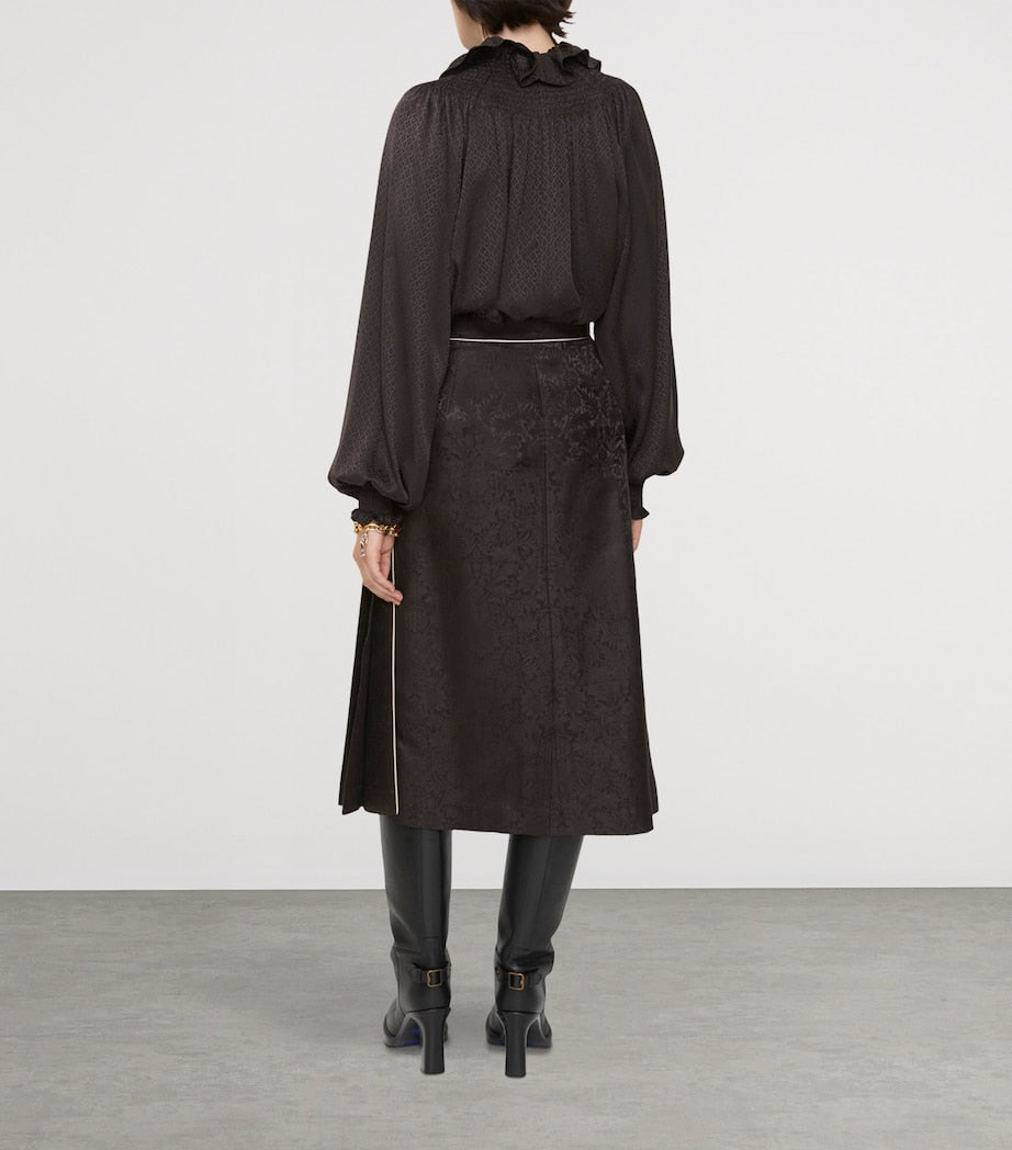 Burberry Silk Sunflower Pleated Midi Skirt