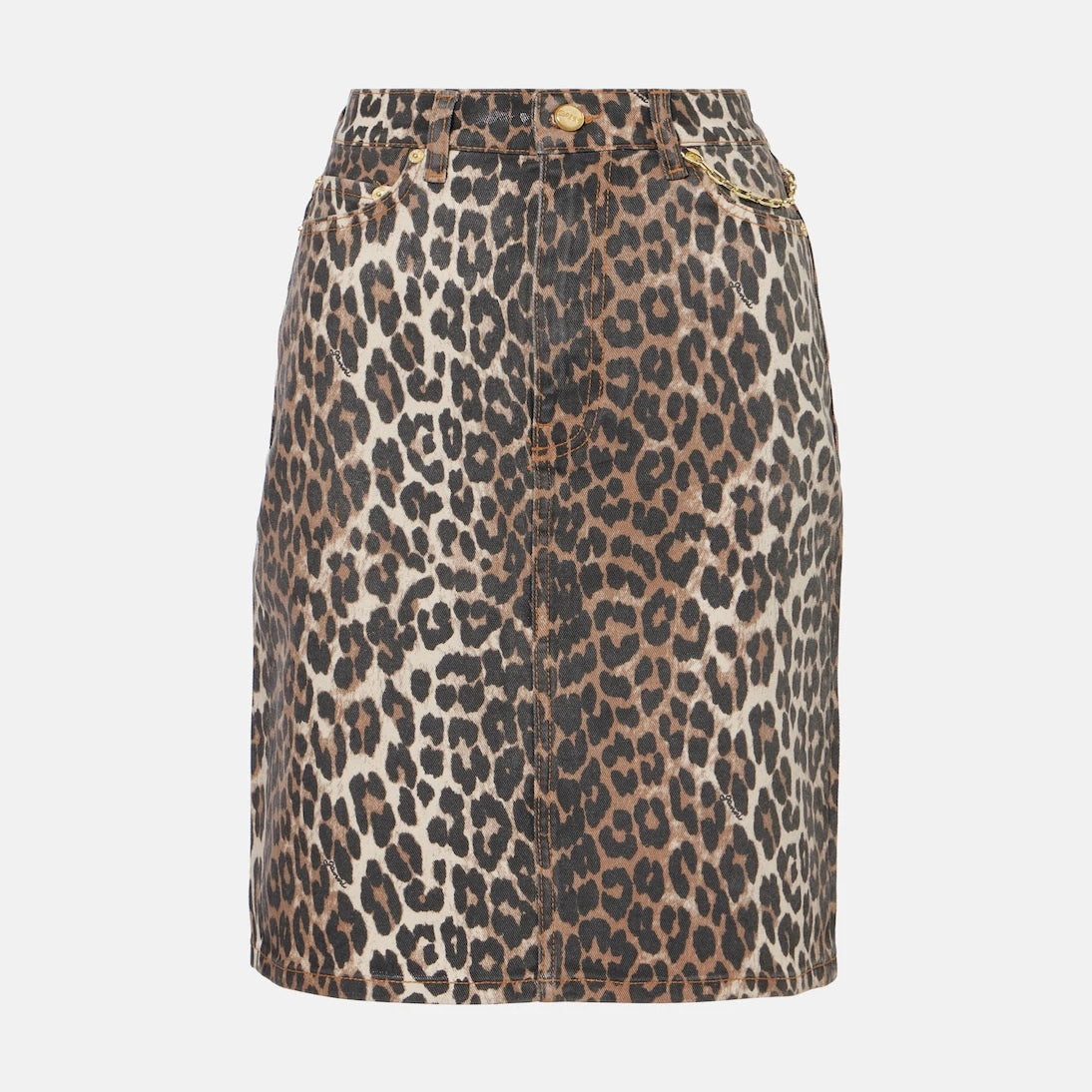 Ganni - Leopard-print denim skirt