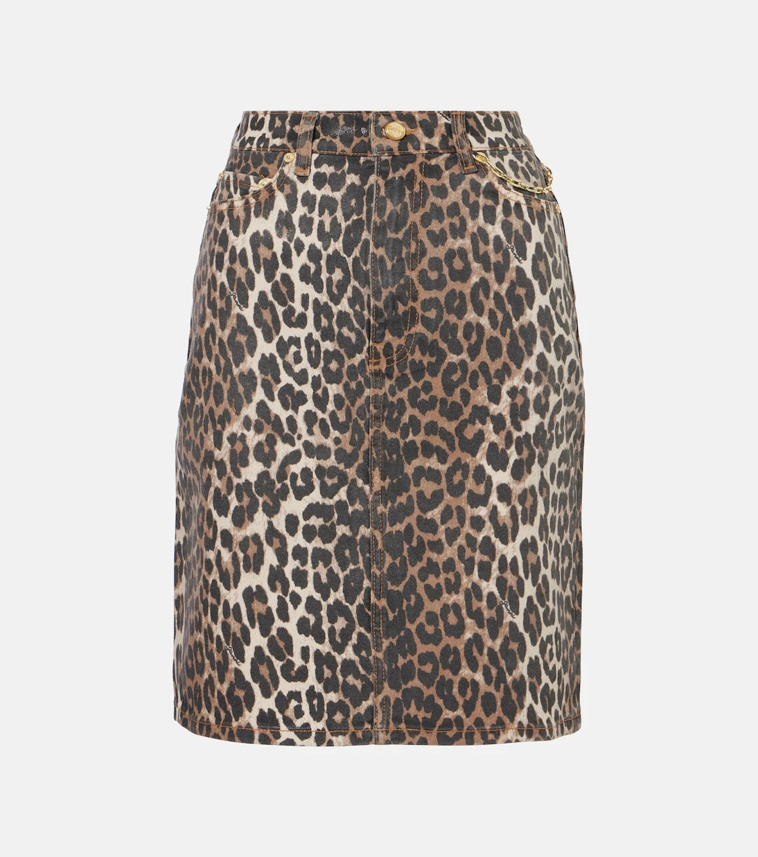 Ganni - Leopard-print denim skirt