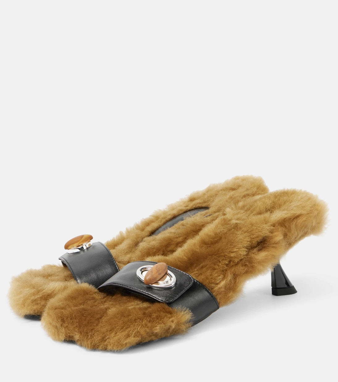 Christopher Esber - Turnlock shearling-trimmed mules