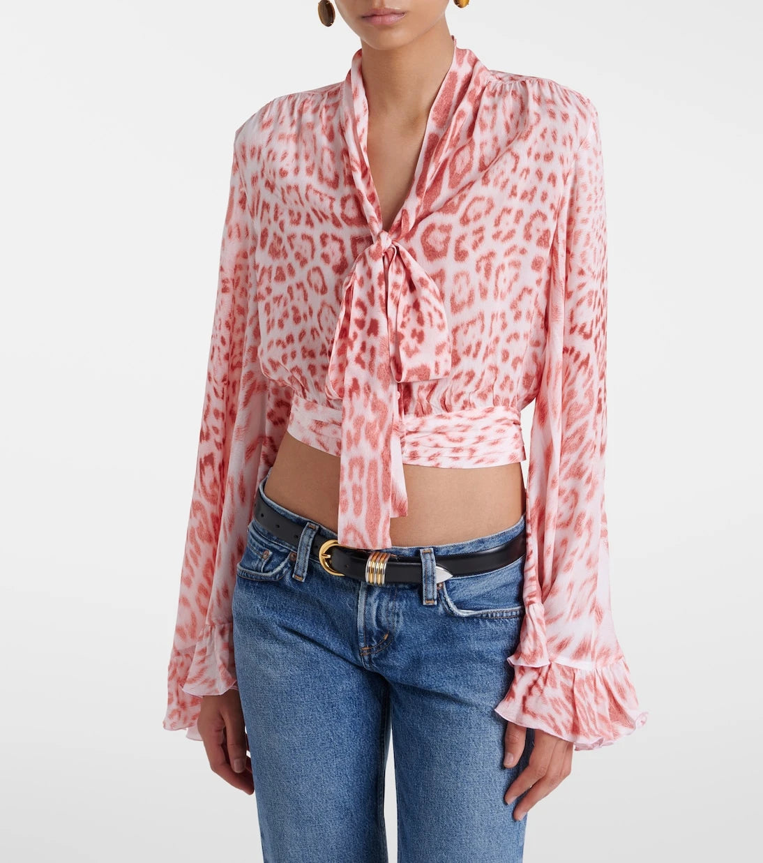 Roberto Cavalli - Leopard-print tie-neck jersey blouse