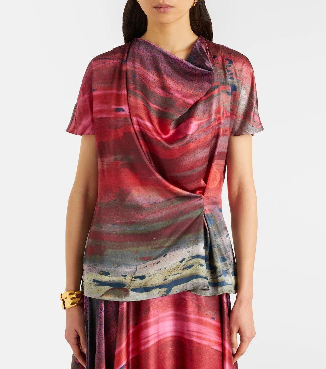 Roksanda - Printed draped silk satin top