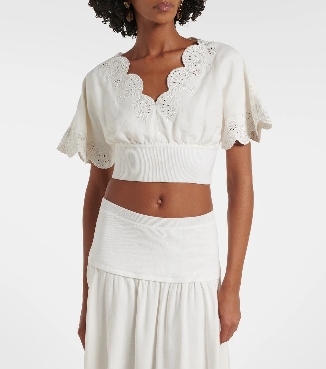 Simkhai - Broderie anglaise linen-blend crop top