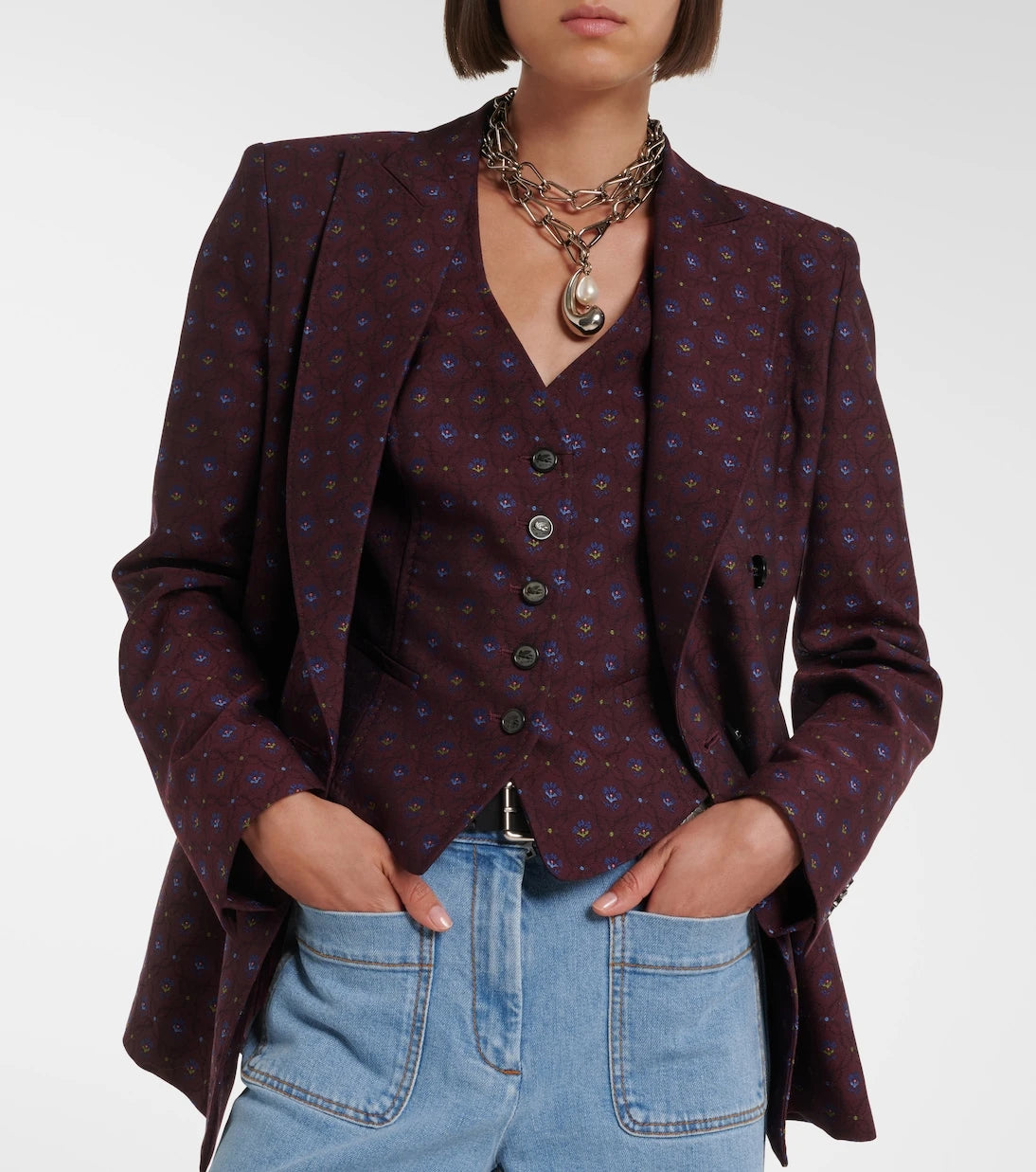 Etro - Floral wool and cotton jacquard vest
