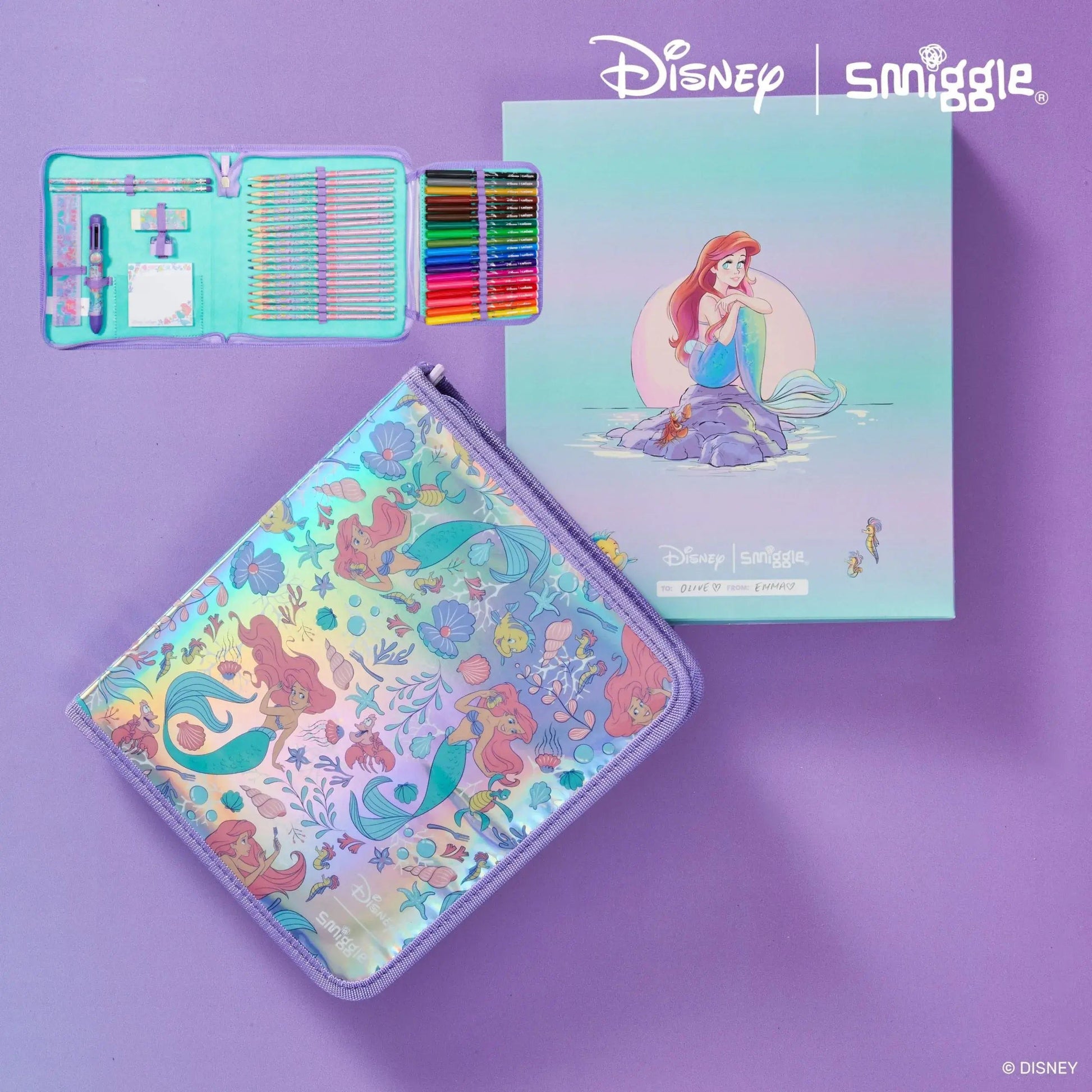 Smiggle - Disney Princess Pencil Case and Crayons Stationery Set Kit