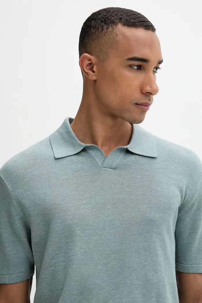 Calvin Klein erkek polo yaka kazak tipi tişört, keten karışımlı