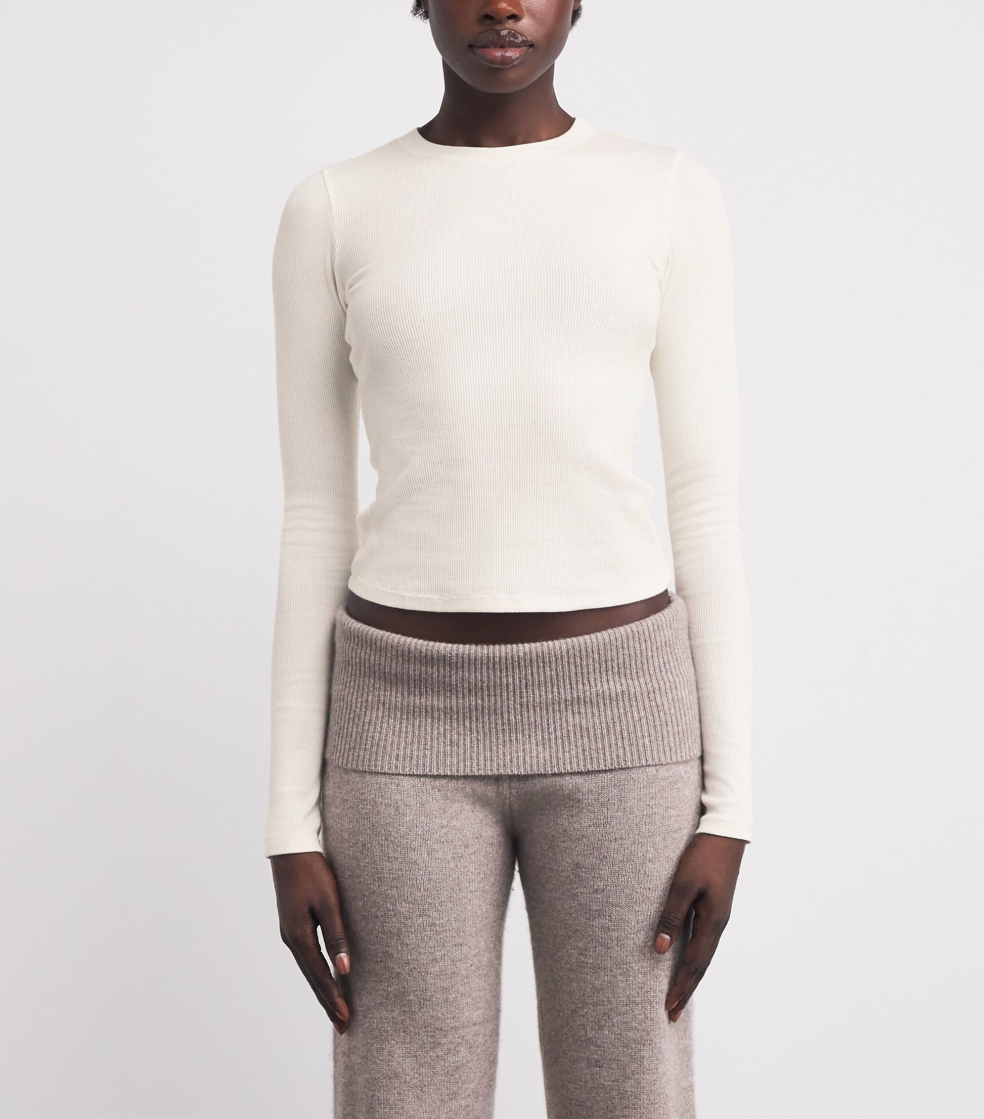 Skims Ivory Cotton-Blend Long-Sleeve T-Shirt