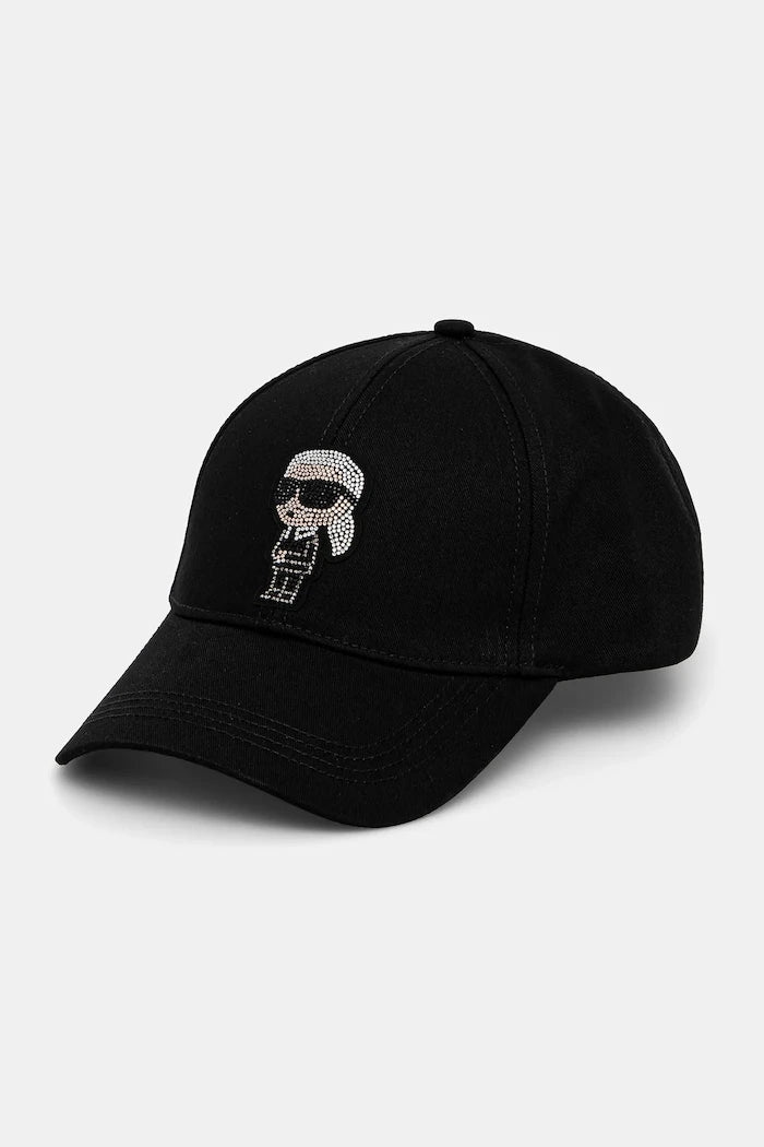 Памучна шапка с козирка Karl Lagerfeld IKON RHINESTONES