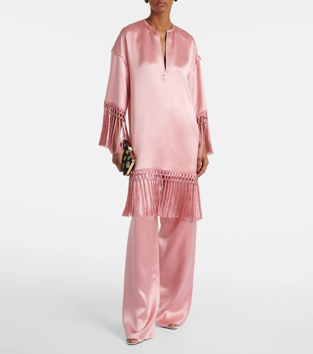 Valentino - Fringed silk duchess satin minidress