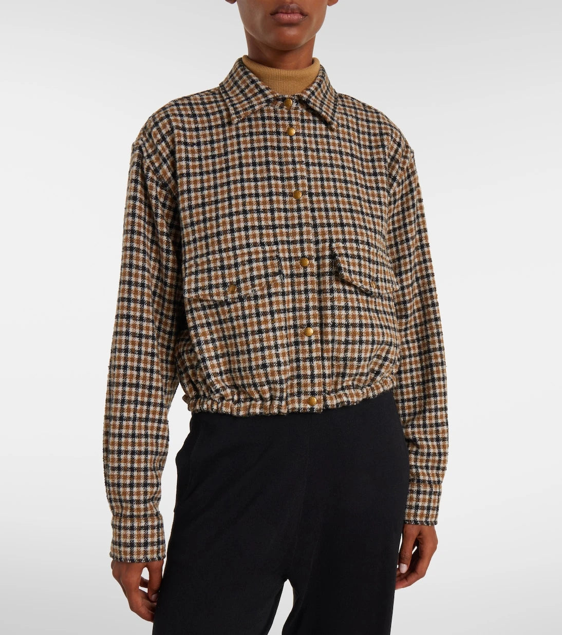 Moncler - Checked cropped wool-blend jacket