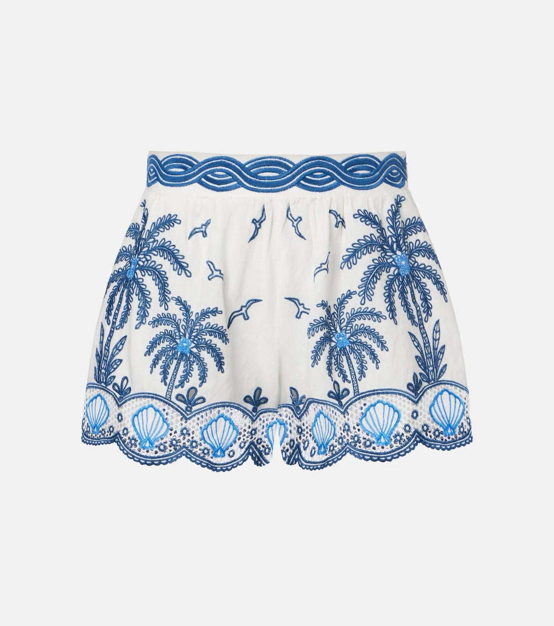 Farm Rio - Coast Star embroidered linen-blend shorts