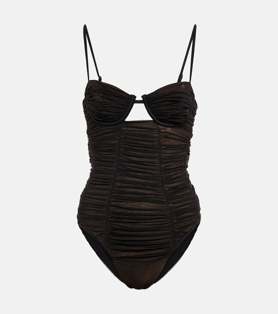 Self-Portrait - Mesh ruched swimsuit