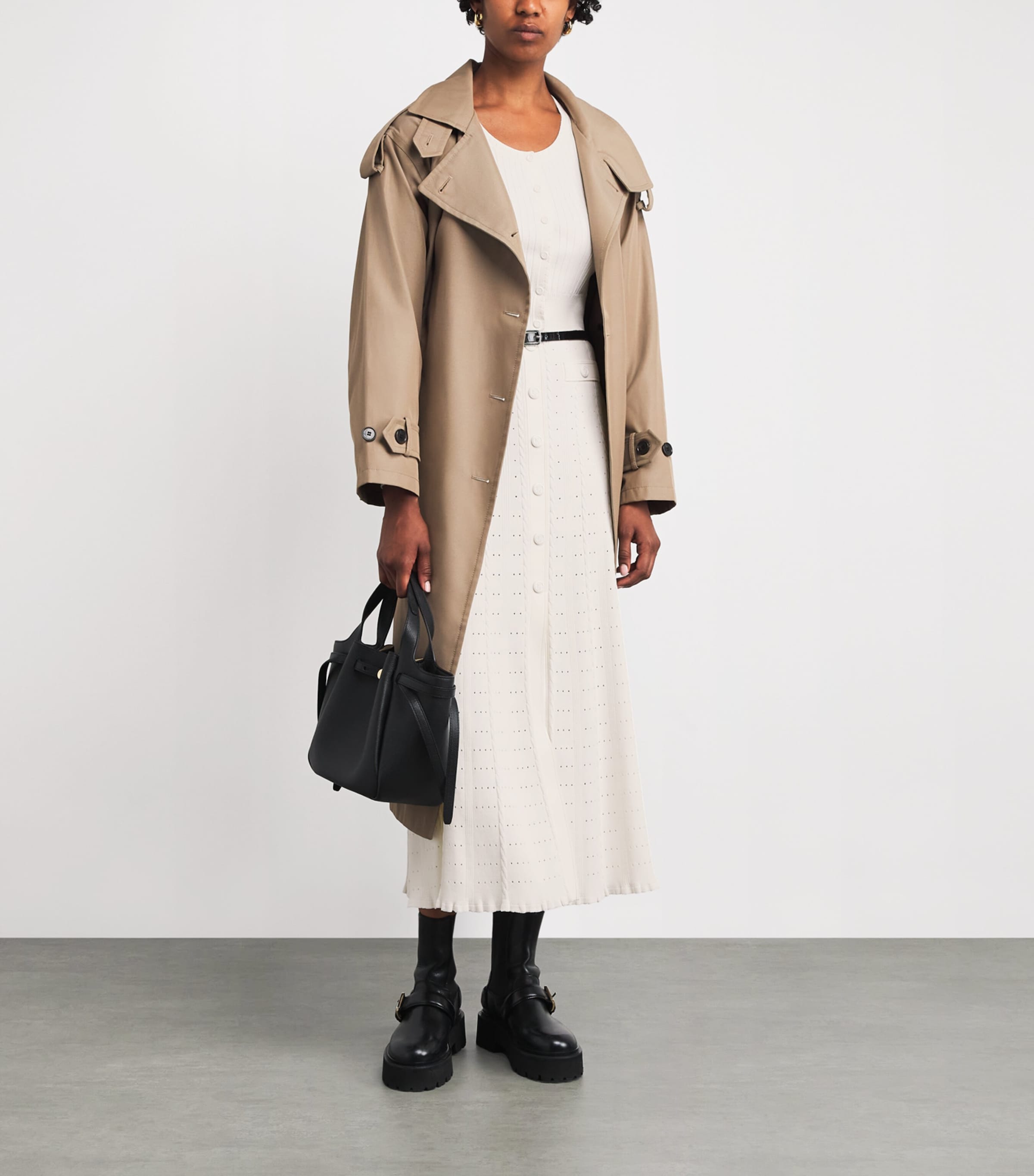 Sandro Paris Beige Pointelle-Knit Midi Skirt