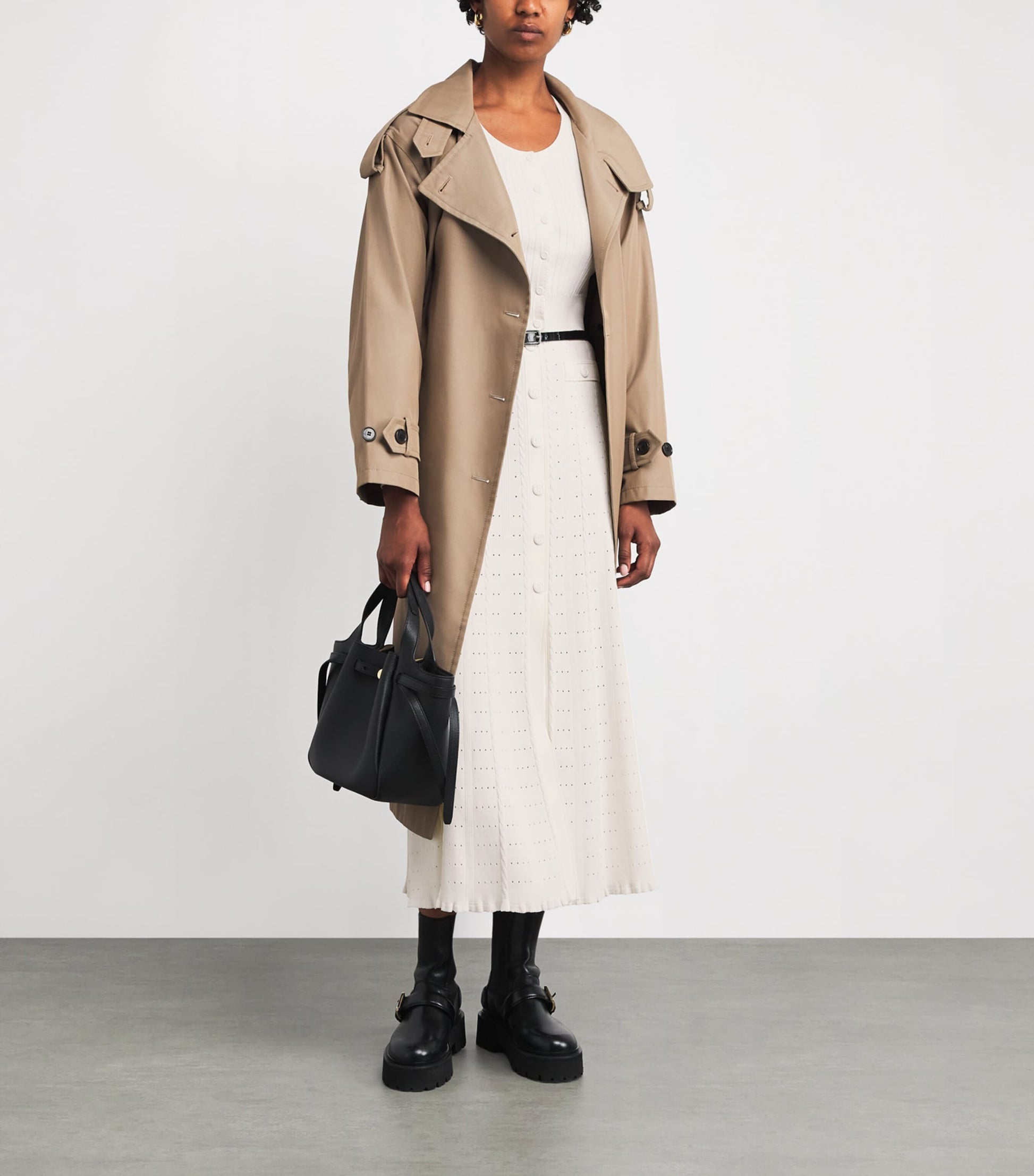 Sandro Paris Beige Pointelle-Knit Midi Skirt