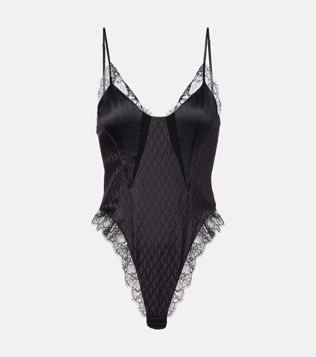 Versace - Lace-trimmed silk-blend satin bodysuit