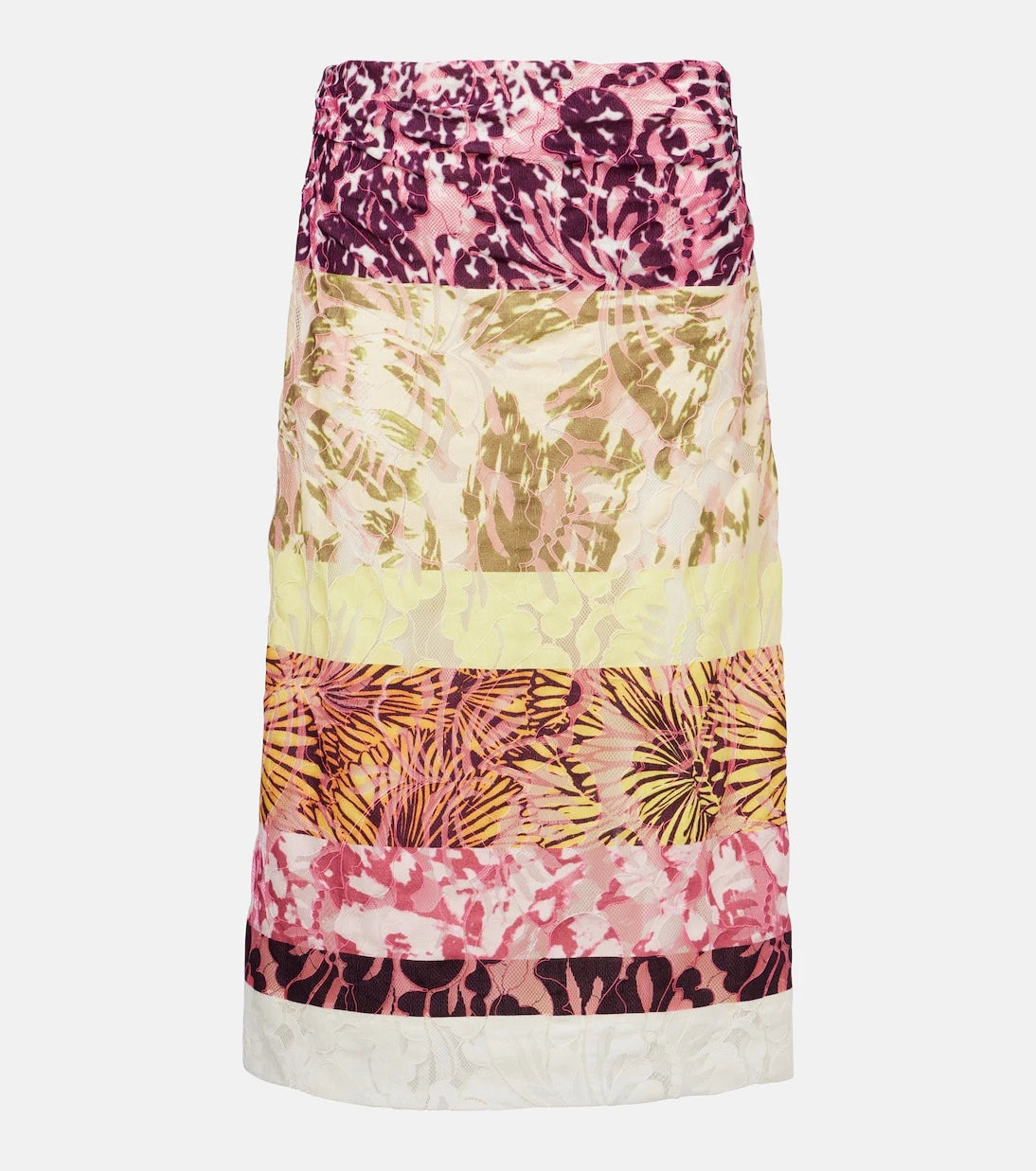 Dries Van Noten - Colorblocked gathered midi skirt