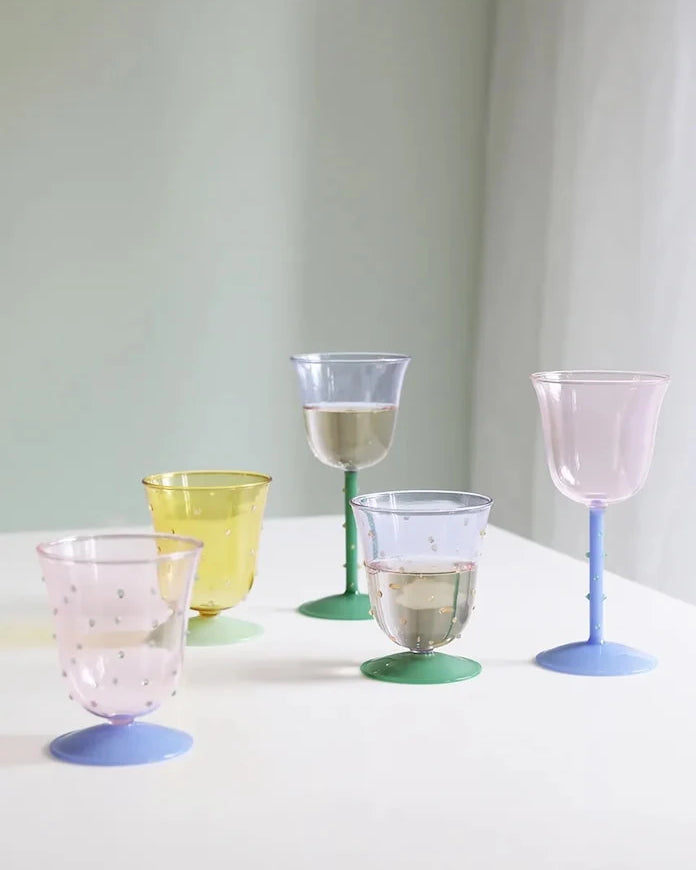 &k amsterdam Glass Dot Pink 200 ml Şarap Kadehi Seti (2'li)