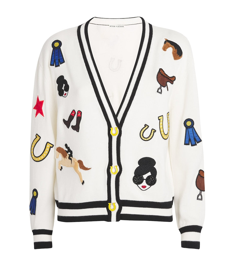 Alice+Olivia White Cotton Embroidered Bradley Cardigan