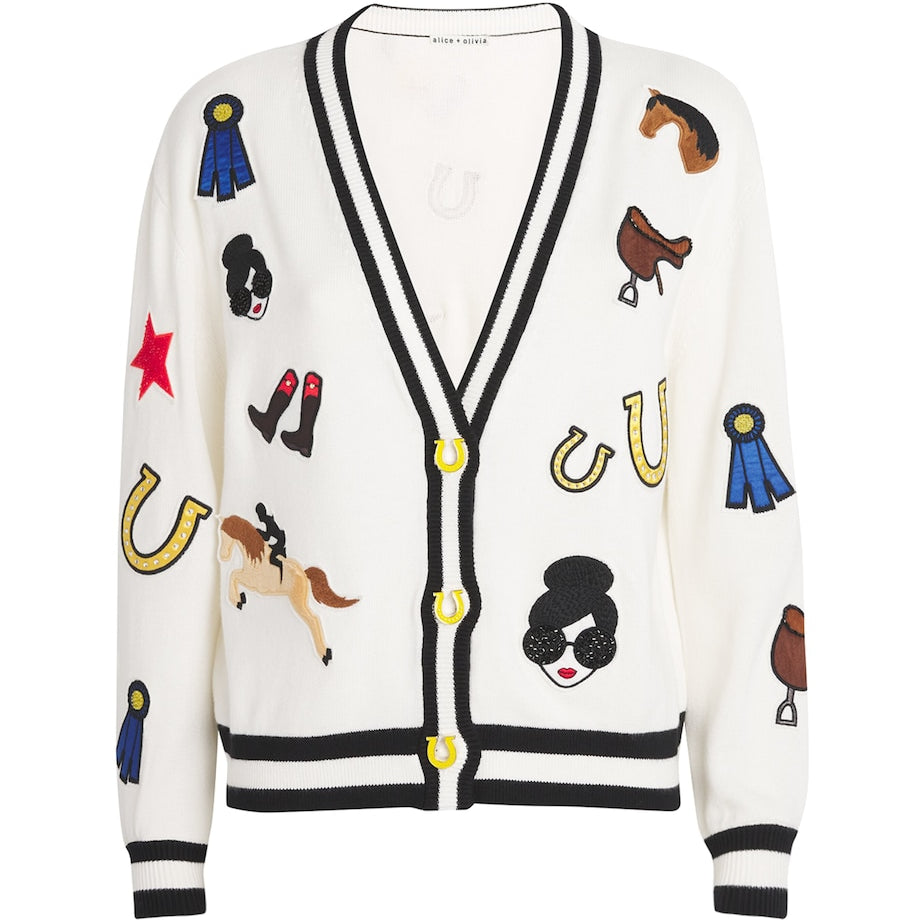 Alice+Olivia White Cotton Embroidered Bradley Cardigan