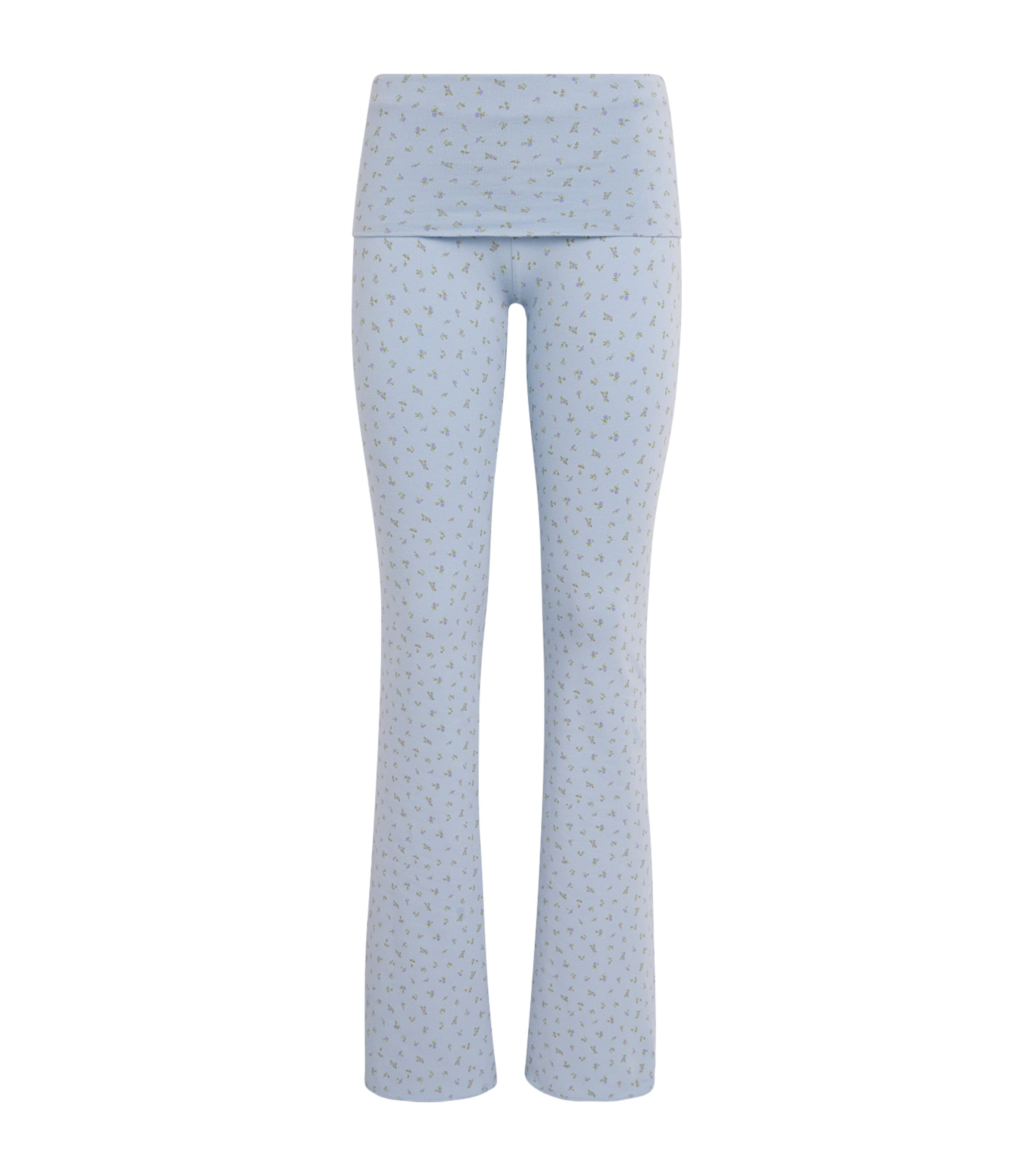 Skims Blue Stretch-Cotton Fold-Over Leggings