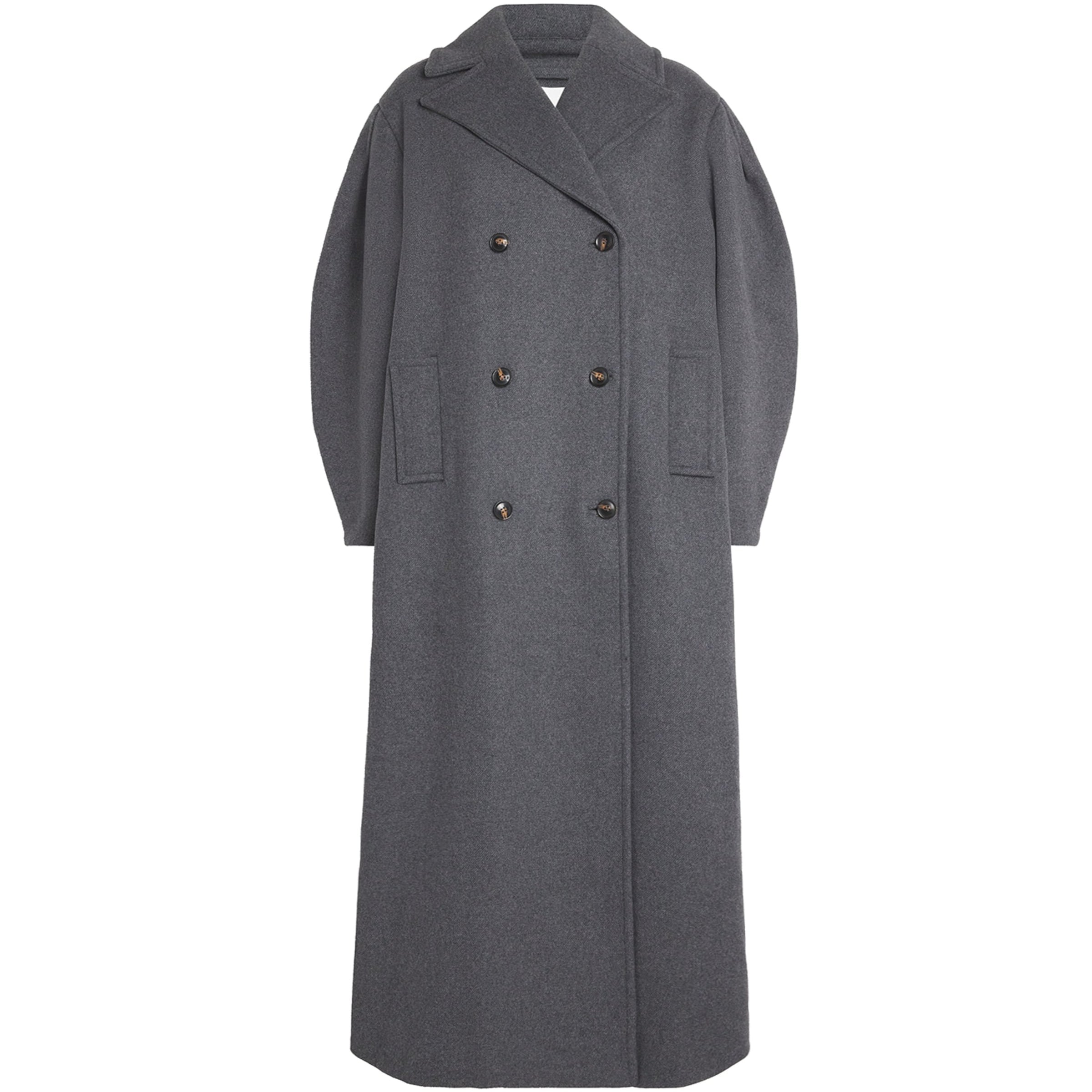 GANNI Grey Recycled Wool-Blend Longline Pea Coat