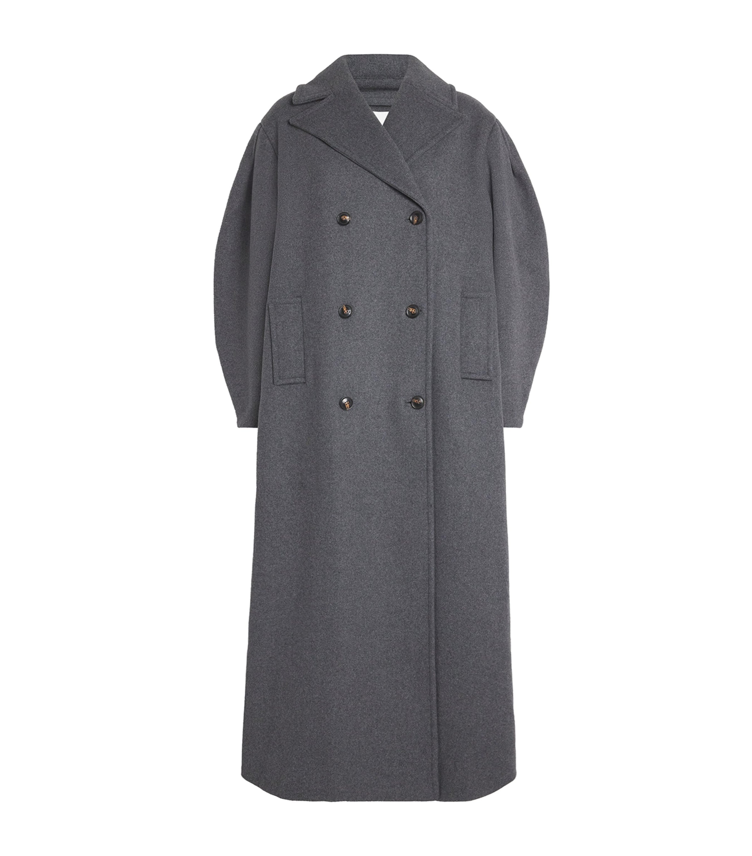 GANNI Grey Recycled Wool-Blend Longline Pea Coat