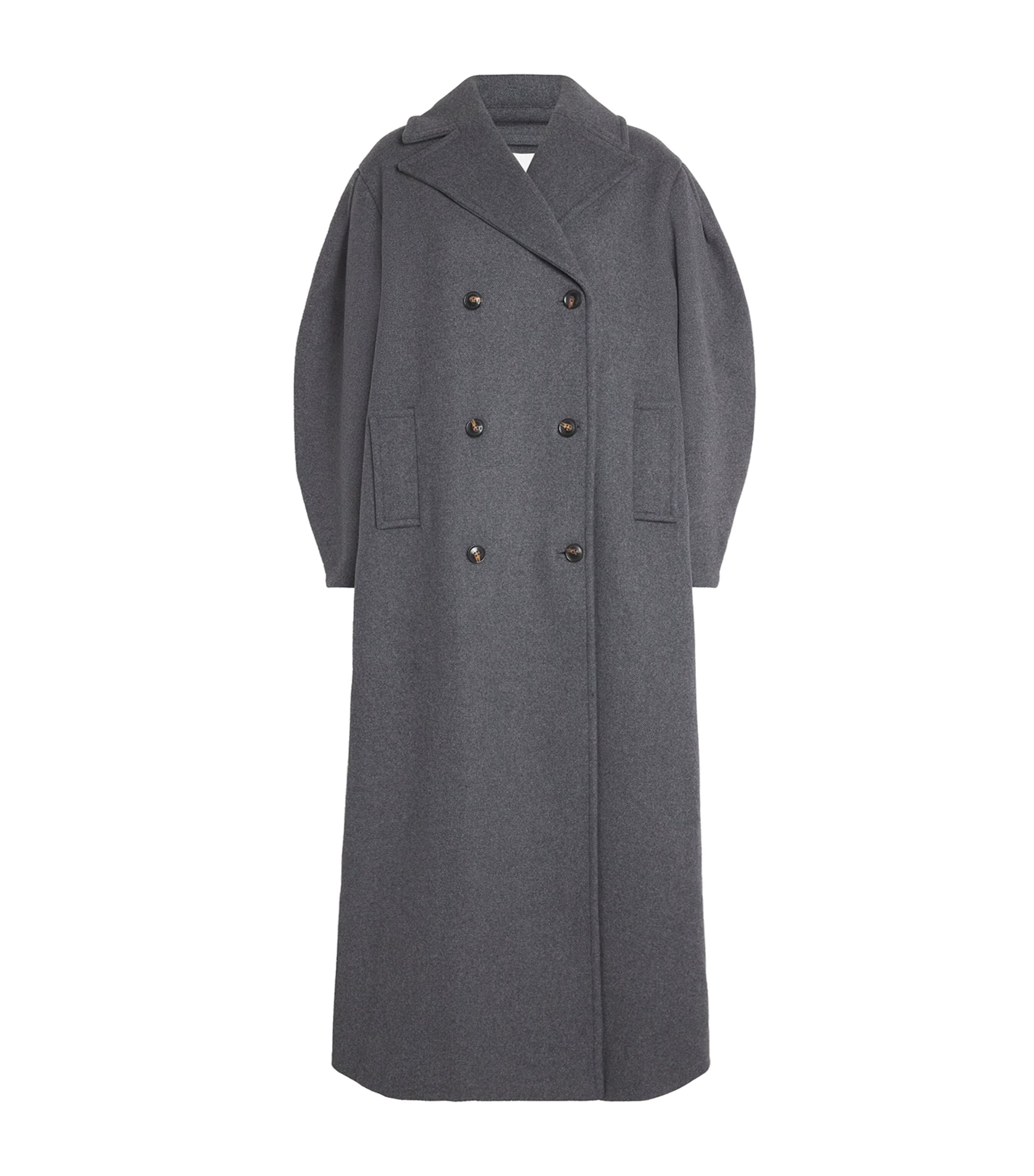 GANNI Grey Recycled Wool-Blend Longline Pea Coat