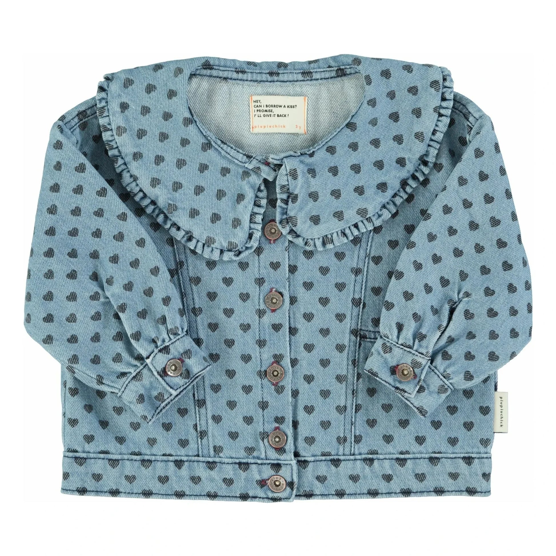 Piupiuchick - Jean jacket with Claudine hearts collar | Light Blue
