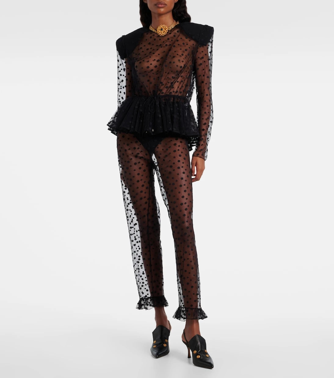 Chloé - Polka-dot cotton-blend tulle straight pants