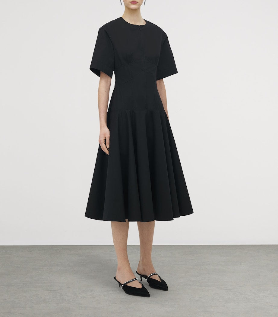 McQueen Black Cotton Poplin Midi Dress