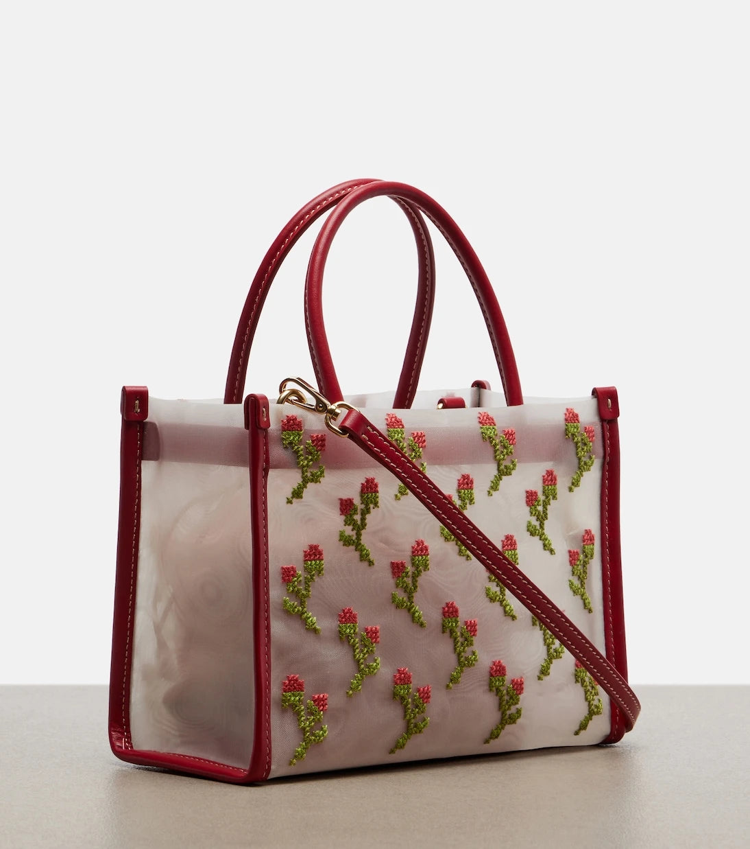 Miu Miu - Embroidered leather-trimmed mesh top-handle bag