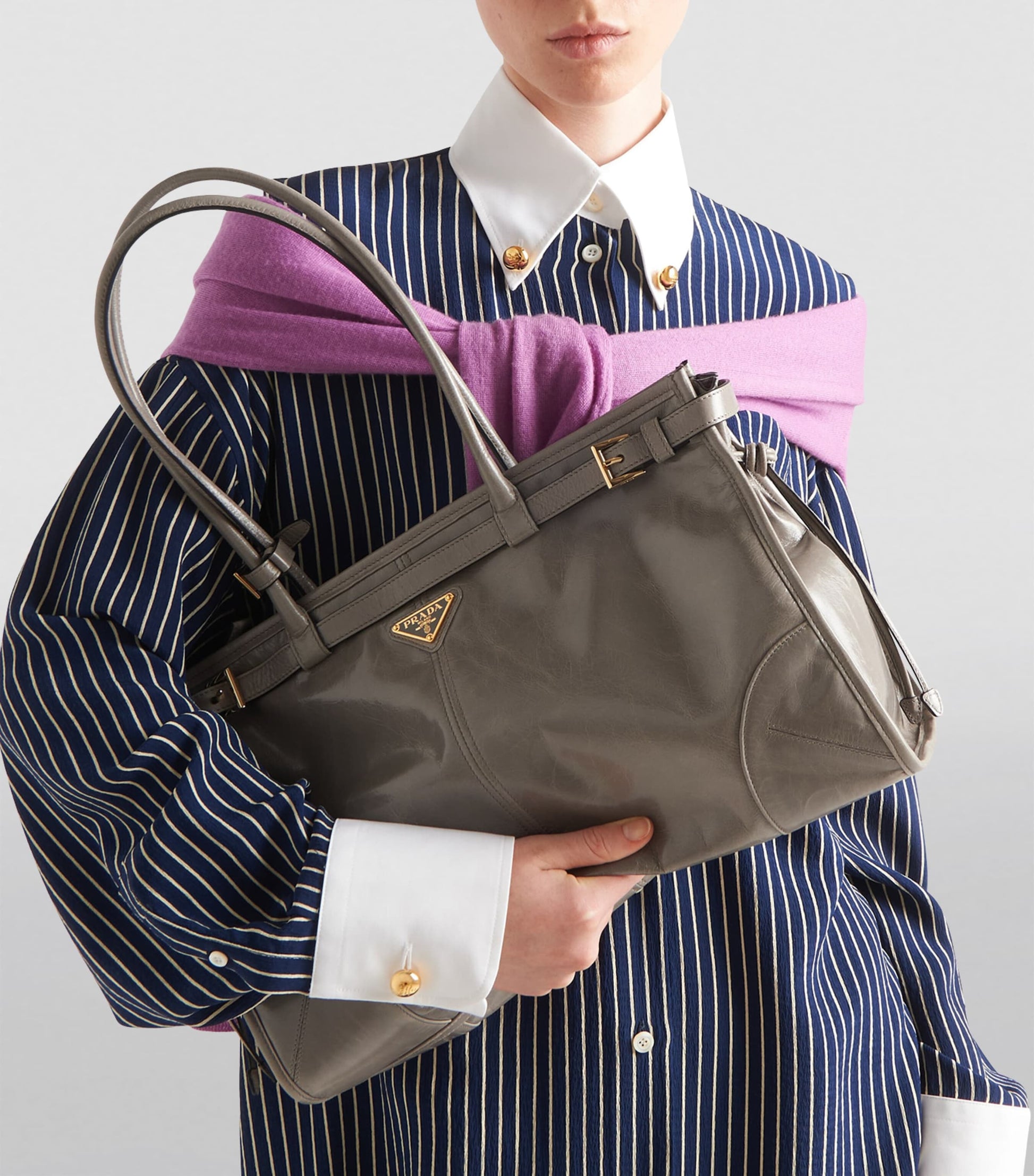 Prada Grey Large Leather Top-Handle Bag