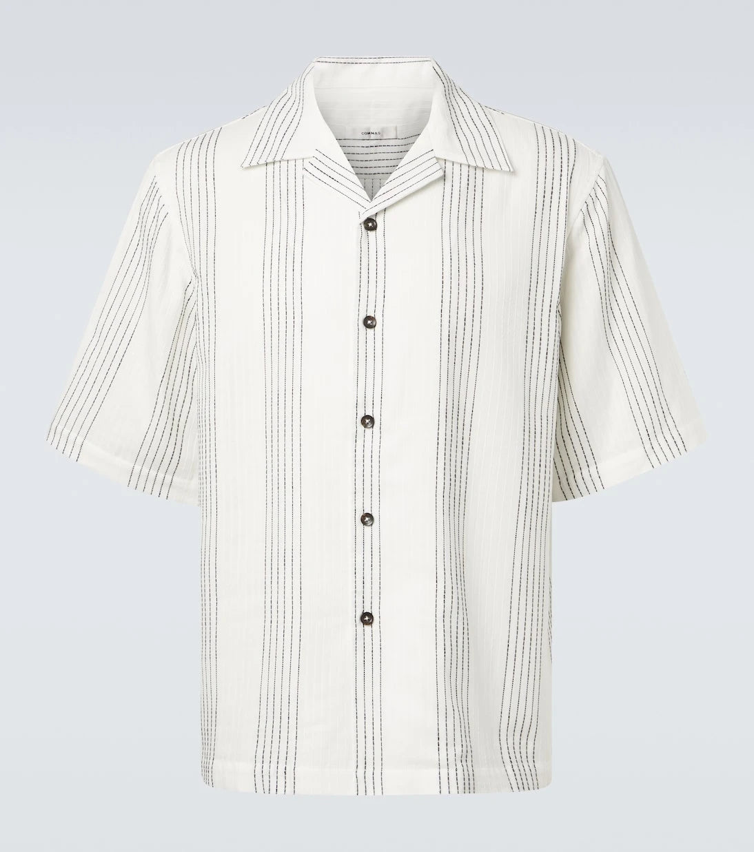 Commas - Textured Striped cotton bowling shirt