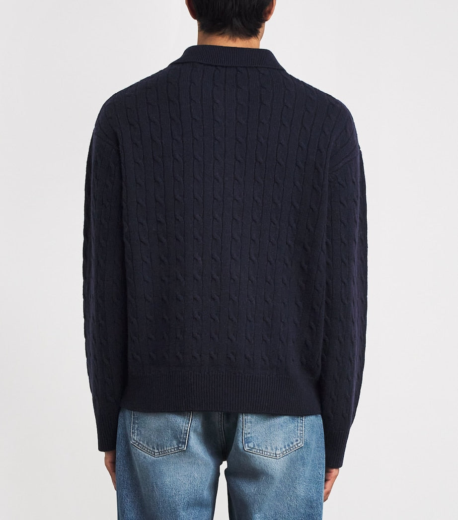 FRAME Navy Wool-Cashmere Polo Sweater