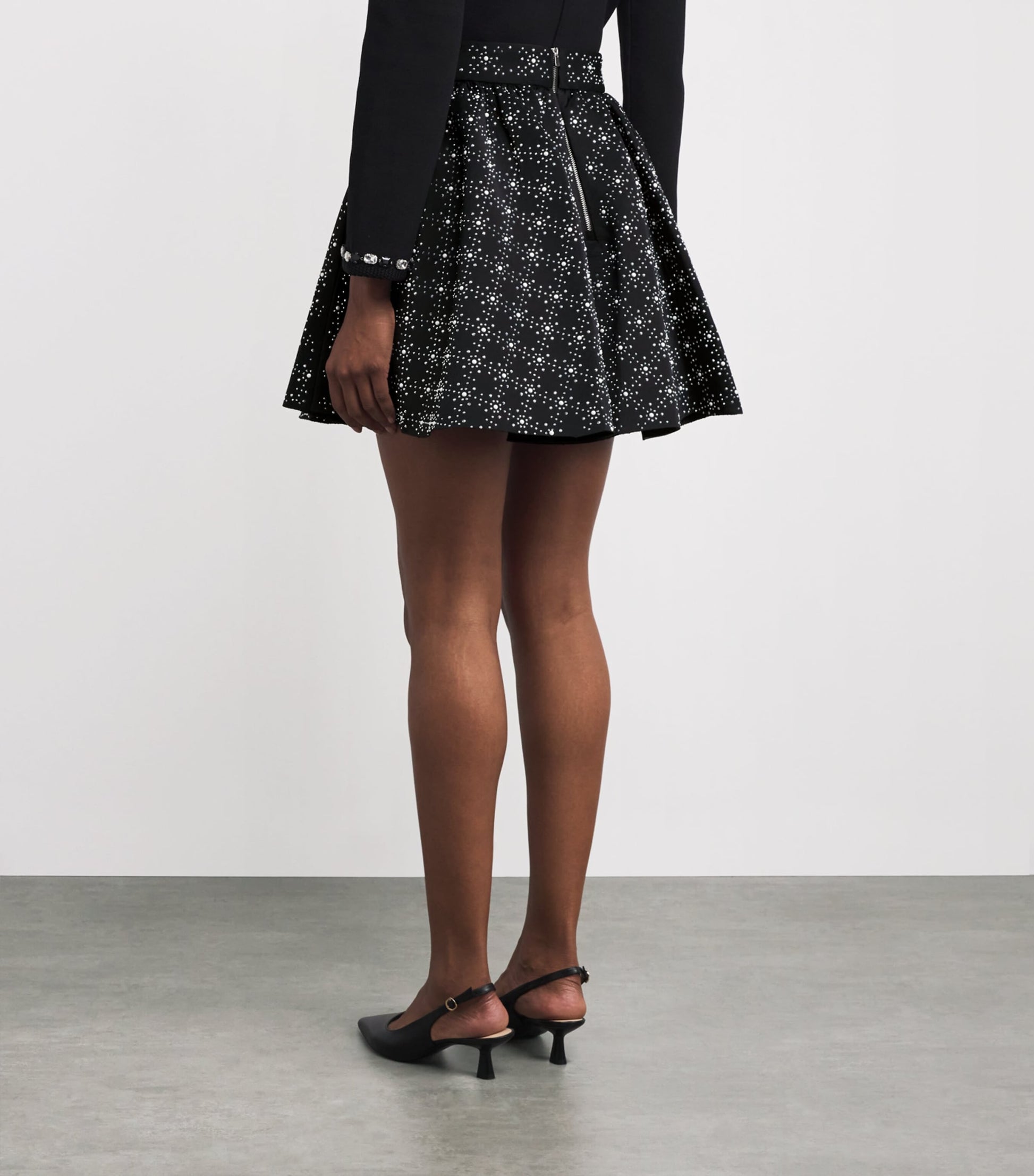 Maje Black Embellished Mini Skater Skirt