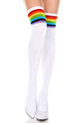 White Thigh High Socks - Rainbow
