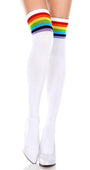 White Thigh High Socks - Rainbow