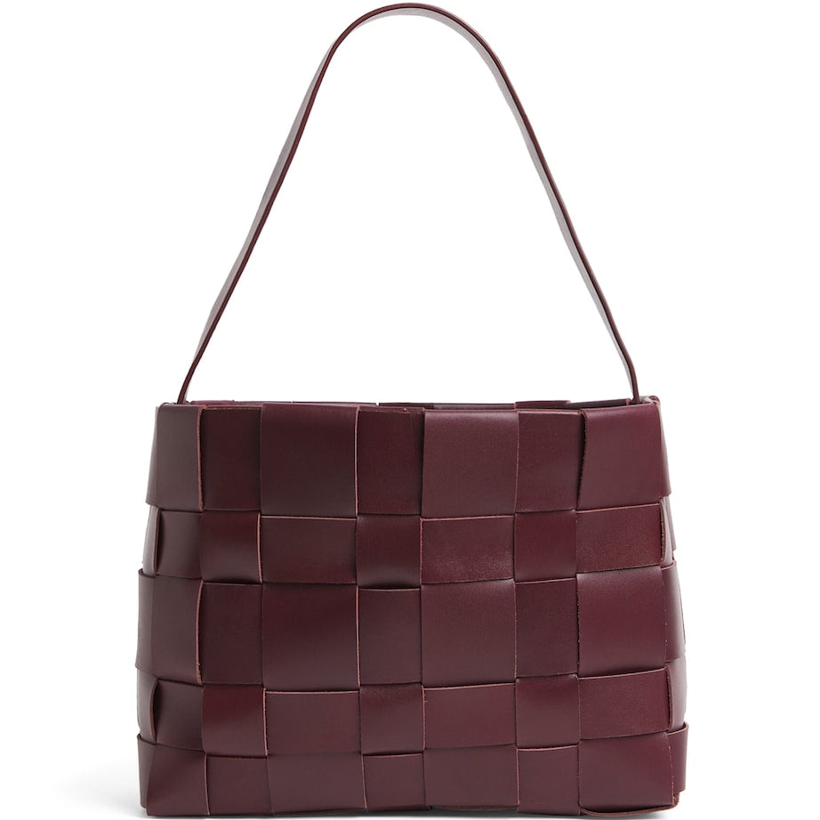 St. Agni Burgundy Mini Leather Woven Tote Bag