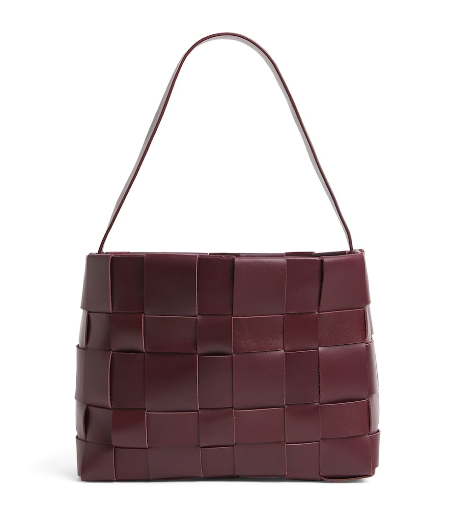 St. Agni Burgundy Mini Leather Woven Tote Bag