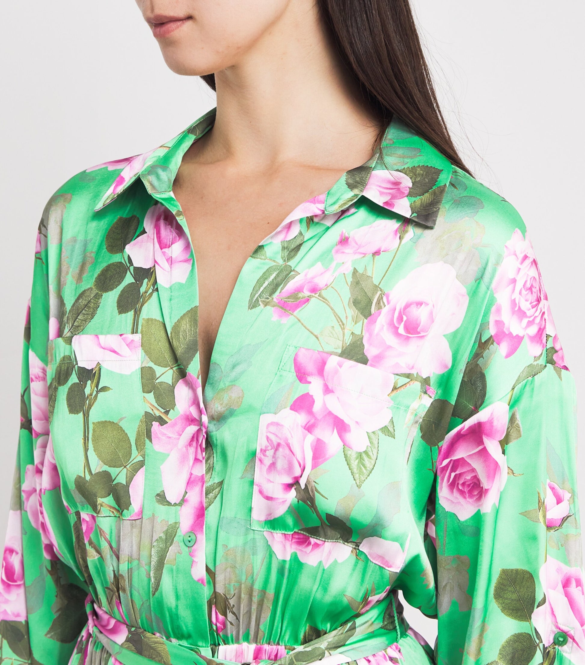 L'Agence Green Satin Floral Virlen Mini Dress